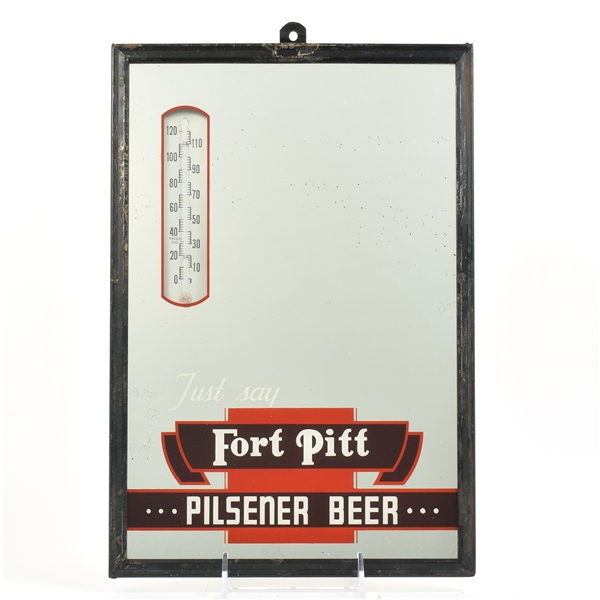 Fort Pitt Pilsener Beer Reverse-Painted Thermometer Mirror Sign