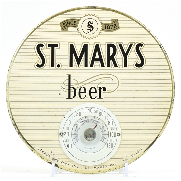 St Marys Beer 1940s Tin-Over-Cardboard Button Thermometer SCARCE