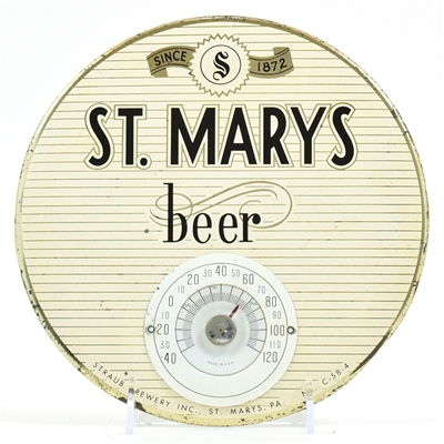 St Marys Beer 1940s Tin-Over-Cardboard Button Thermometer SCARCE