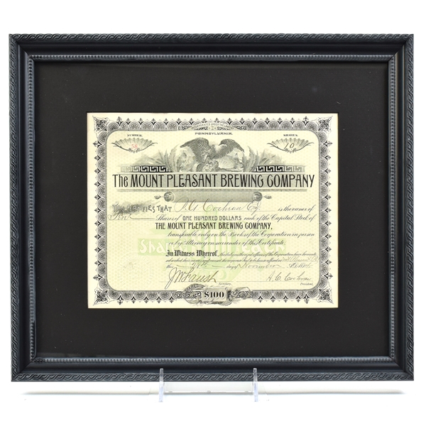 Mount Pleasant Brewing Co 1894 Stock Certificate