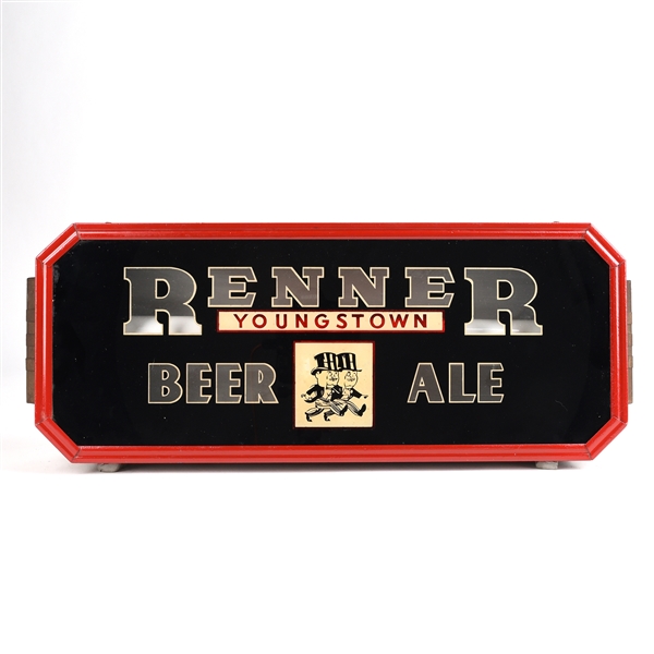 Renner Beer-Ale 1930s Reverse-Painted Illuminated Sign SHARP