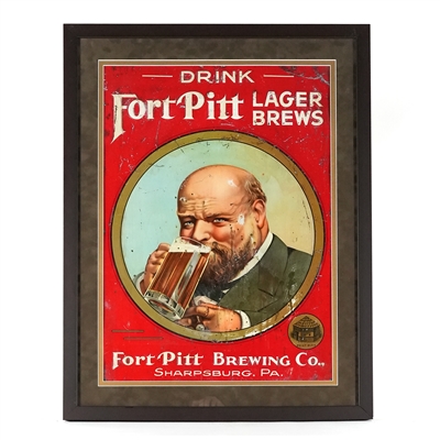 Fort Pitt Lager Brews Embossed Tin Sign RARE