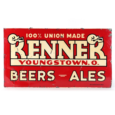 Renner Beers Ales Union Made Youngstown Ohio Tin Sign RARE