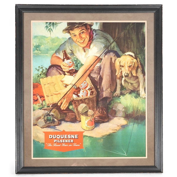 Duquesne Pilsener Fishing Dog Steinie Bottle Scene Sign