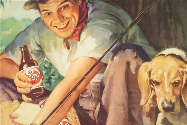 Duquesne Pilsener Fishing Dog Steinie Bottle Scene Sign