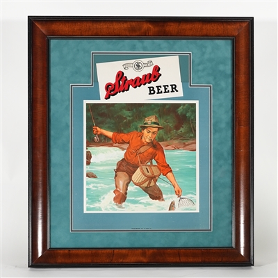 Straub Beer Trout Fly Fishing Advertising Cardboard Diecut Sign RARE