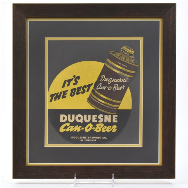 Duquesne Can-o-Beer 1930s Die Cut Cardboard Sign CONE TOP