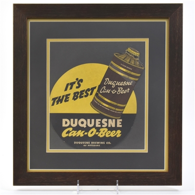 Duquesne Can-o-Beer 1930s Die Cut Cardboard Sign CONE TOP