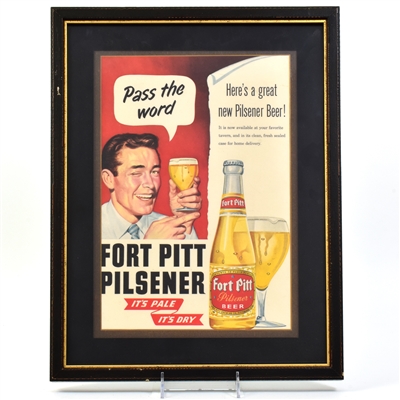 Fort Pitt Pilsener Beer 1950s Wood Laminate Sign SCARCE