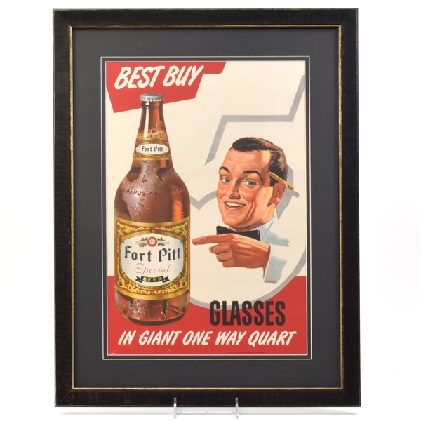 Fort Pitt Quart Bottle 1950s Paper Sign