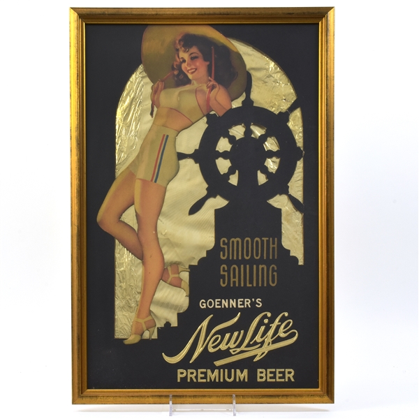 Goenner New Life Beer 1940s Die Cut Pinup Sign IMPRESSIVE