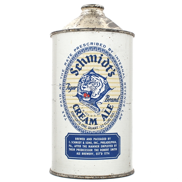 Schmidts Cream Ale Quart Cone Top 218-18 TIGER SHARP