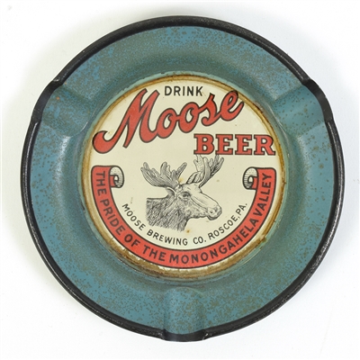 Moose Beer 1930s Glass Faced Ash Tray TOUGH