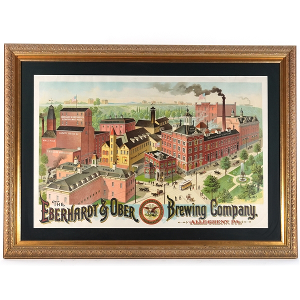 Eberhardt and Ober Pre-Prohibition Factory Scene Chromolithograph