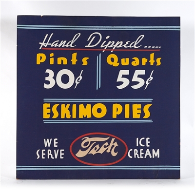 Tech Ice Cream 1930s Cardboard Sign ESKIMO PIES RARE