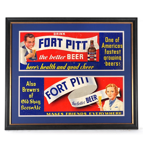 Fort Pitt Beer 1930s Cardboard Signs MAN WOMAN SCARCE