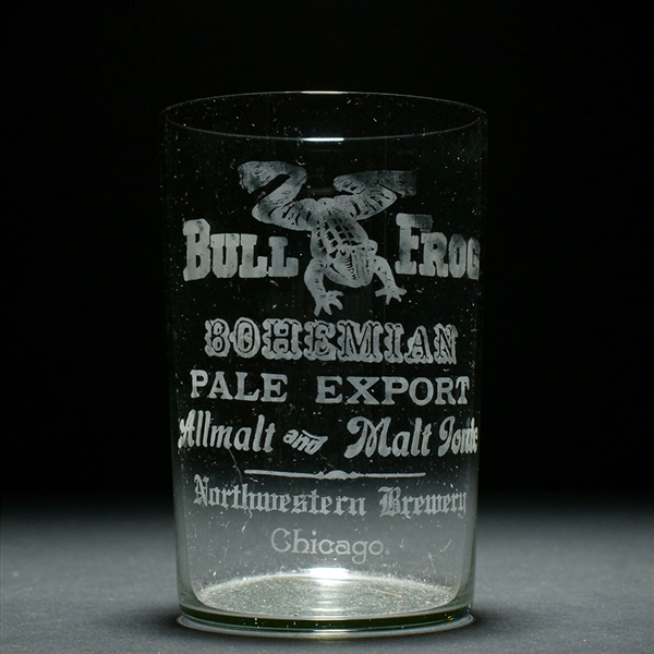 Bull Frog Bohemian Pale Export Pre-Prohibition Etched Glass NORTHWESTERN CHICAGO