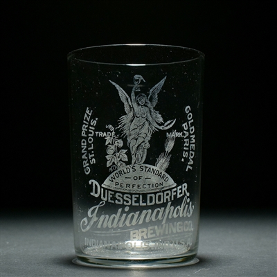 Duesseldorfer Beer Pre-Prohibition Etched Glass STACKED TEXT INDIANAPOLIS