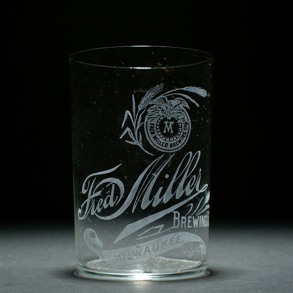 Fred Miller Brewing Pre-Prohibition Etched Glass WITH EMBLEM