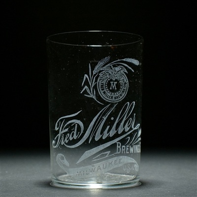 Fred Miller Brewing Pre-Prohibition Etched Glass WITH EMBLEM