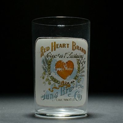 Jung Red Heart Brand Beer Pre-Prohibition Enameled Glass