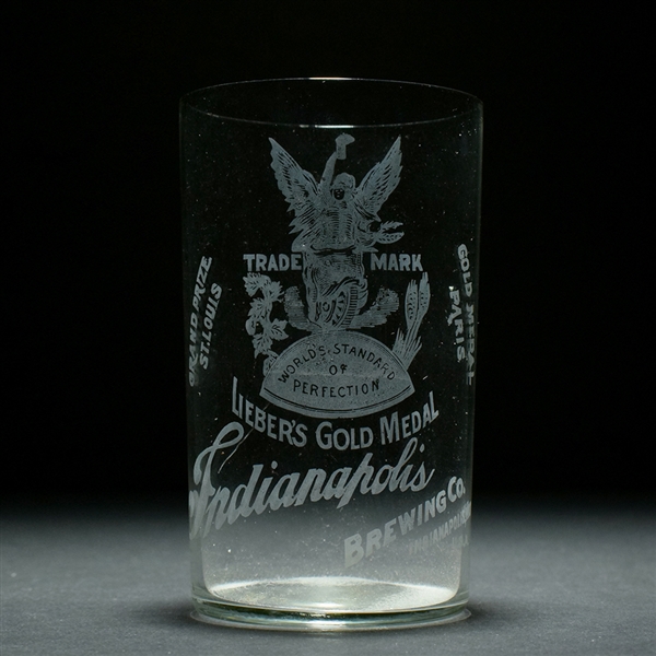 Liebers Gold Medal Beer Pre-Prohibition Etched Glass INDIANAPOLIS