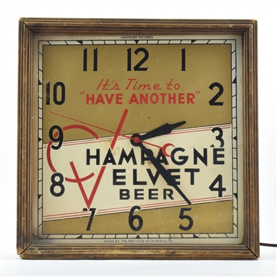 Champagne Velvet Beer 1930s Wood-Glass Clock