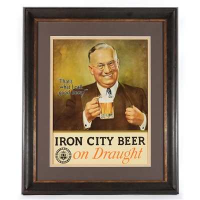 Iron City Beer On Draught 1930s Cardboard Sign OUTSTANDING RARE