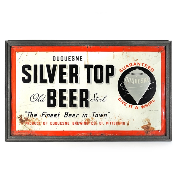 Silver Top Duquesne Beer 1930s Large Tin Sign RARE