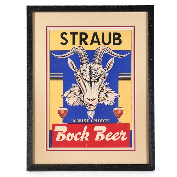 Straub Bock Beer 1930s Paper Sign SCARCE