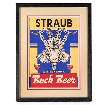 Straub Bock Beer 1930s Paper Sign SCARCE