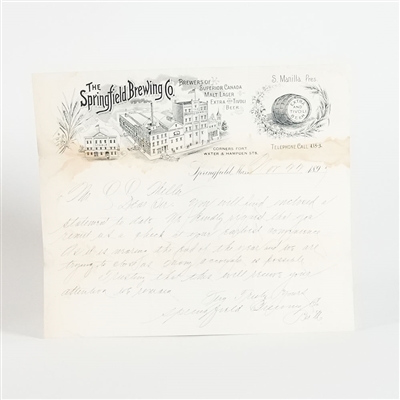 Springfield Brewing Pre-prohibition Factory Scene Letterhead