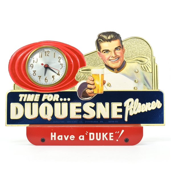 Duquesne Beer 1950s Cash Register Topper Embosograf Clock-Sign TIME FOR DUQUESNE
