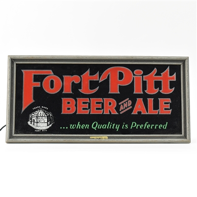 Fort Pitt Beer 1930s Illuminated Glass Sign SHARP CRYSTAL RARE