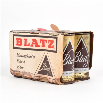 Blatz Beer 1950s Cardboard 6-Pack Holder and 6 11 OUNCE Flat Tops 38-38 LOS ANGELES