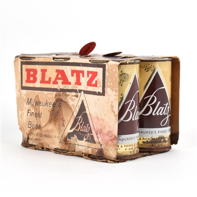 Blatz Beer 1950s Cardboard 6-Pack Holder and 6 11 OUNCE Flat Tops 38-38 LOS ANGELES