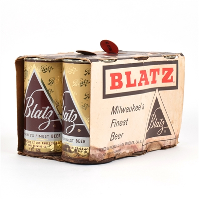 Blatz Beer 1950s Cardboard 6-Pack Holder and 6 11 OUNCE Flat Tops 38-38 LOS ANGELES