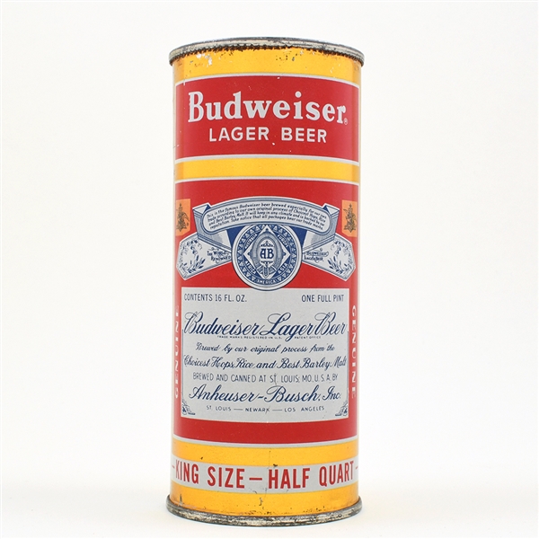 Budweiser 16 Ounce Flat Top SPLIT LABEL GOLD ST LOUIS 226-23 OUTSTANDING