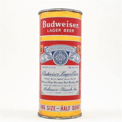 Budweiser 16 Ounce Flat Top SPLIT LABEL GOLD ST LOUIS 226-23 OUTSTANDING
