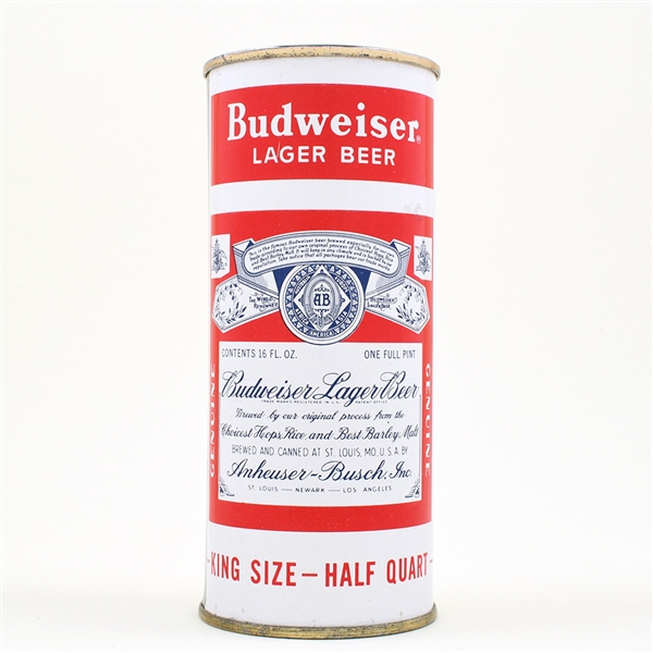 Budweiser Beer 16 Ounce Flat Top SPLIT LABEL WHITE ST LOUIS 226-24 MINTY