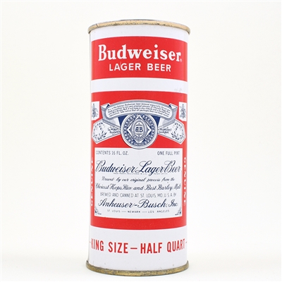 Budweiser Beer 16 Ounce Flat Top SPLIT LABEL WHITE ST LOUIS 226-24 MINTY