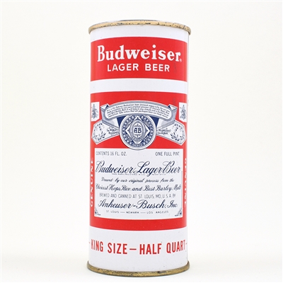 Budweiser Beer 16 Ounce Flat Top SPLIT LABEL WHITE ST LOUIS 226-24 MINTY