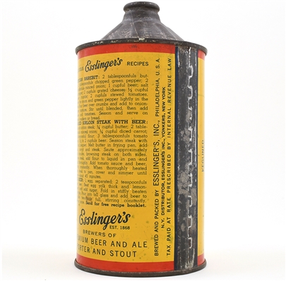 Esslingers Beer Quart Cone Top FLAT TOP ON TRAY 208-14