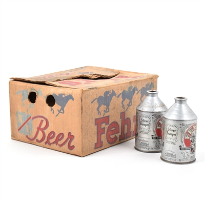 Fehrs XL Beer 12-Can Cardboard Crowntainer Carton and 2 Cans 193-25