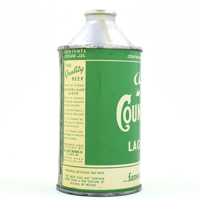Goetz Country Club Beer Cone Top DNCMT 4 PERCENT 165-18 HIGH GRADE