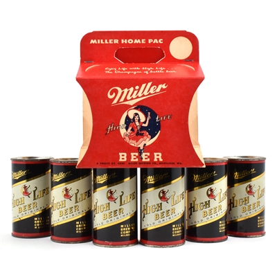 Miller Beer 1950s Cardboard 6-Pack Holder and 6 Flat Tops 99-36