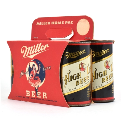 Miller Beer 1950s Cardboard 6-Pack Holder and 6 Flat Tops 99-36