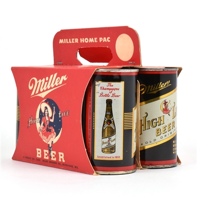 Miller Beer 1950s Cardboard 6-Pack Holder and 6 Flat Tops 99-36