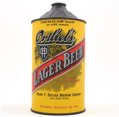 Ortliebs Beer Quart Cone Top 216-12 SCARCE FULL BREWERY FRONT