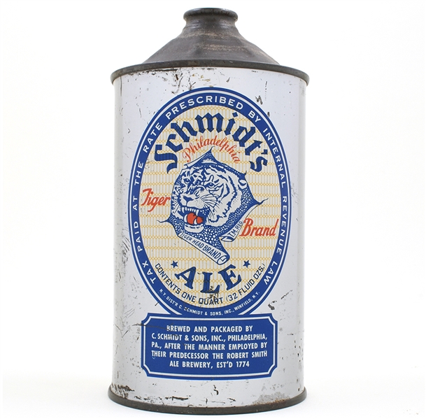Schmidts Cream Ale Quart Cone Top PHILA IN ARC 218-15 TIGER